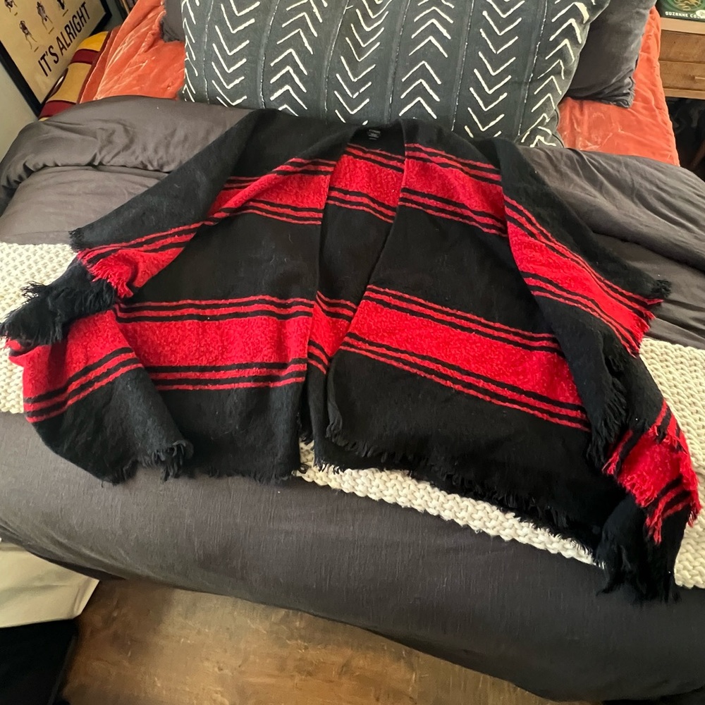 Black and Red Poncho Shrug Sweater